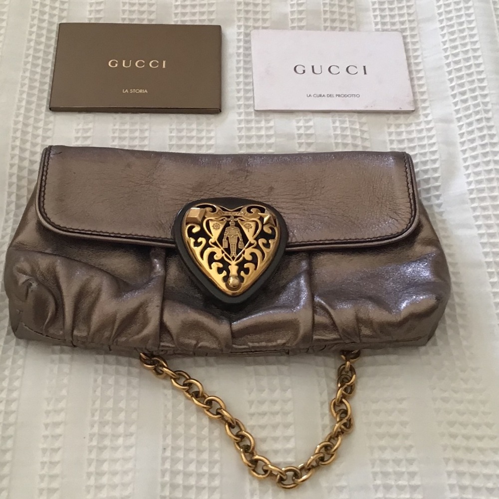 Gucci Metallic Khaki Leather Hysteria Shoulder Bag